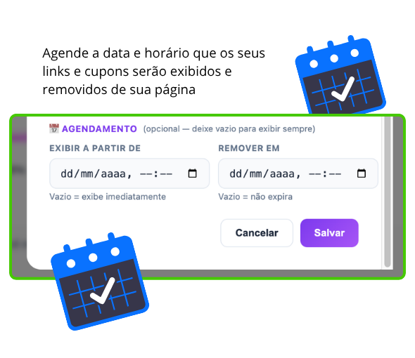 Agendamento de ofertas no Aquimeulink