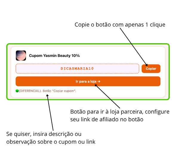 Cupom visível no Aquimeulink